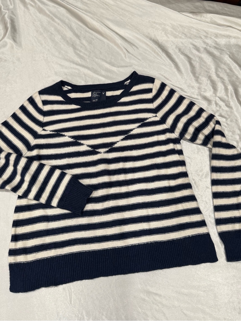 American Eagle Navy Cream Striped Wool Blend Sweater XXL